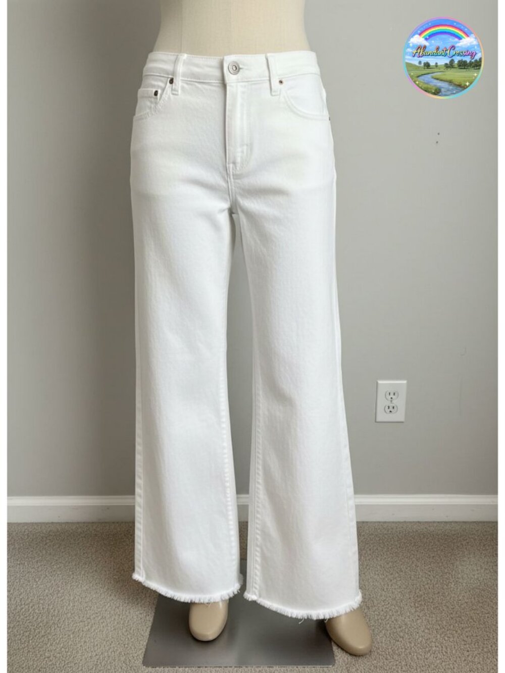Wide Leg Raw Hem Jeans High Waist Stretch Denim
